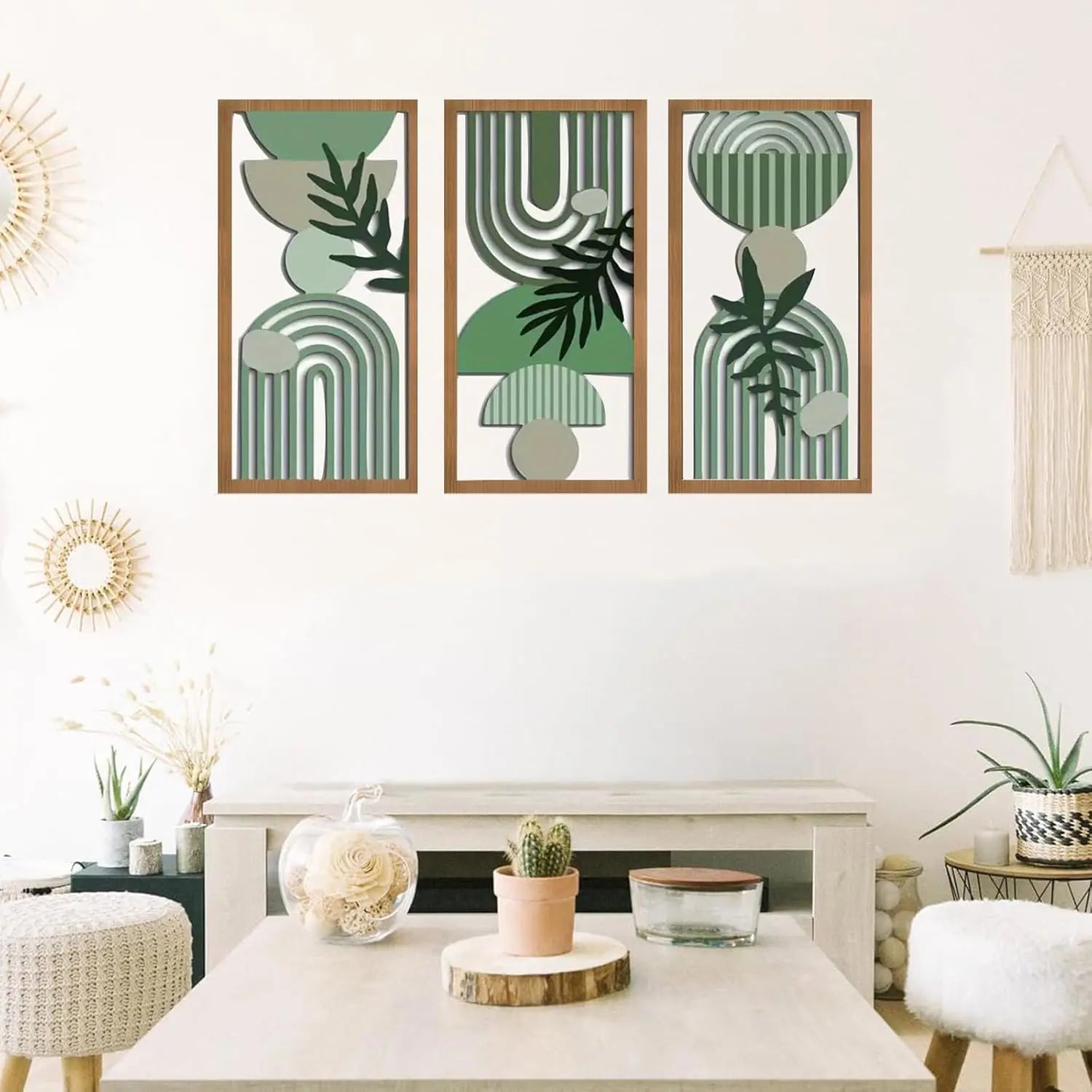 3pcs Bohemian Wooden Wall Art  Modern Home Decoration Perfect for Home, Office, Studio Decor,  Wall Hanging Artwork Decoration