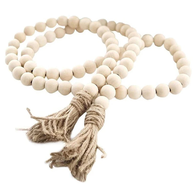 Bohemian Style Wooden Bead Tassels String Handmade Garland Jute Tassels Rustic Bead Ornament for Wall Hanging Decoration Crafts