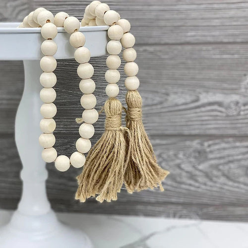 Bohemian Style Wooden Bead Tassels String Handmade Garland Jute Tassels Rustic Bead Ornament for Wall Hanging Decoration Crafts