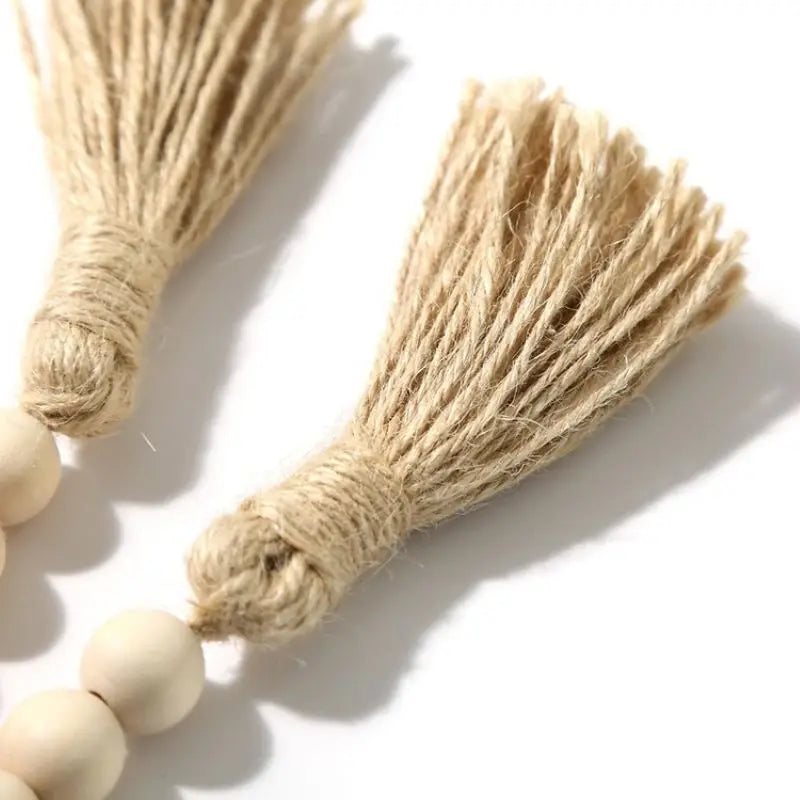 Bohemian Style Wooden Bead Tassels String Handmade Garland Jute Tassels Rustic Bead Ornament for Wall Hanging Decoration Crafts