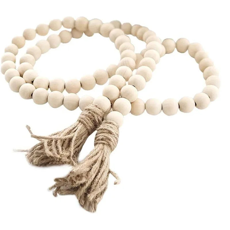 Bohemian Style Wooden Bead Tassels String Handmade Garland Jute Tassels Rustic Bead Ornament for Wall Hanging Decoration Crafts